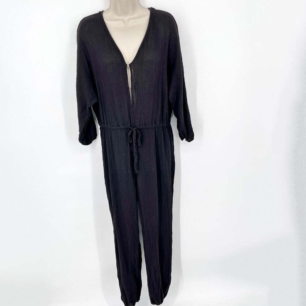 Enza Costa Women's Cotton Long Sleeves Gauze Jumpsuit NEW Size 1/S Black $295